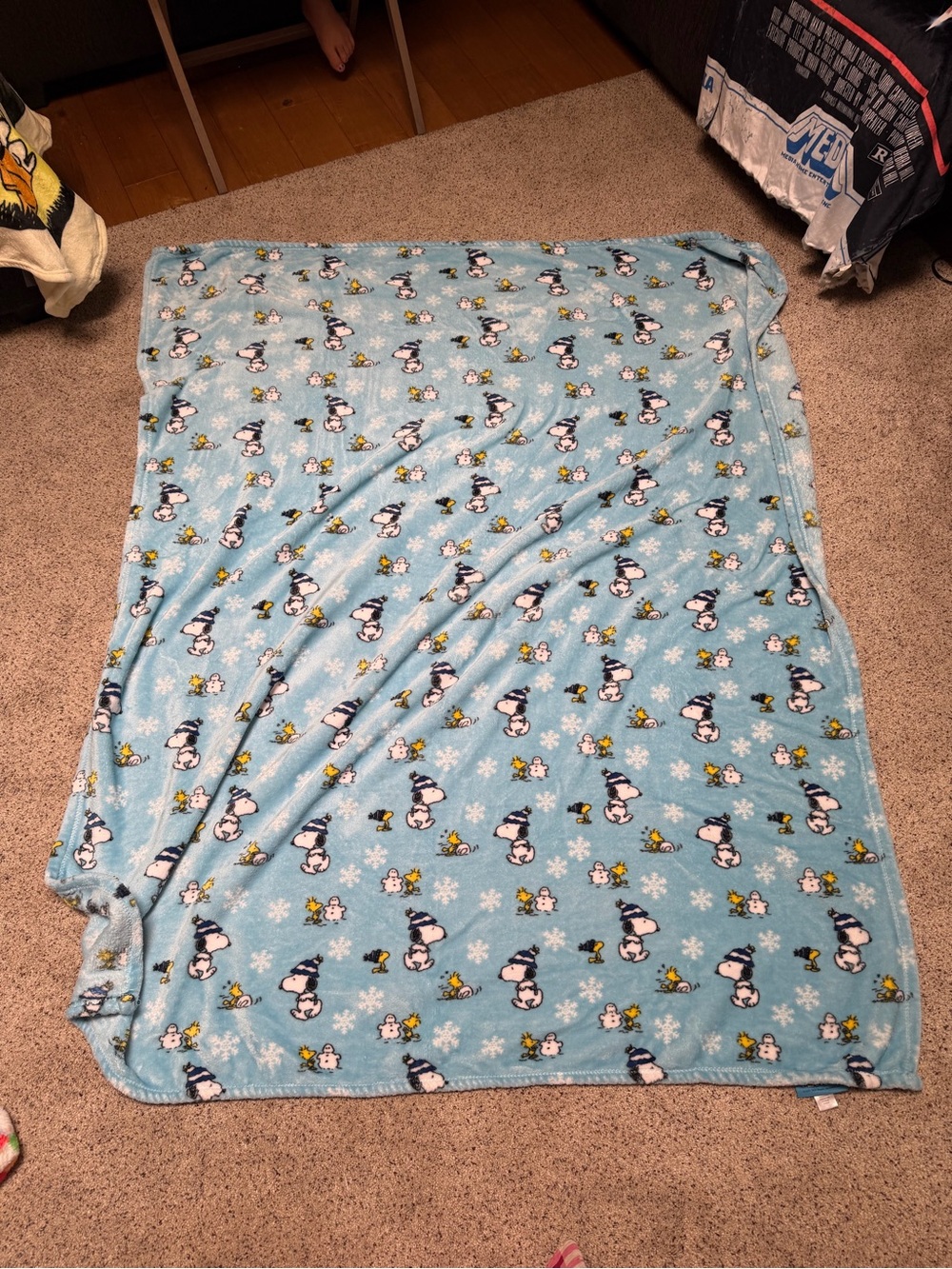 Blue Peanuts Kidcore Snoopy Woodstock Ice Skating Christmas Winter Blanket